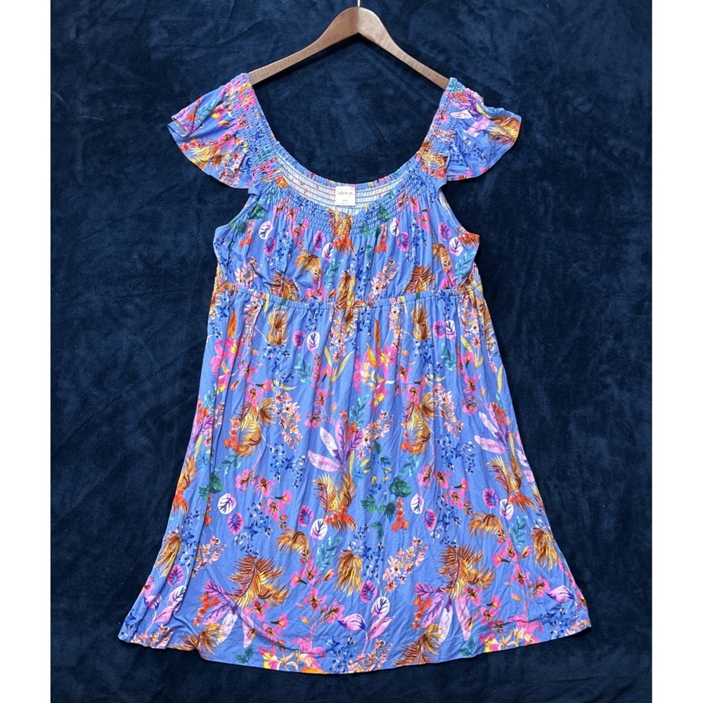 Soma‎ Womens Smocked Babydoll Dress Size XXL Blue Flower Stretchy Flirty Midi
